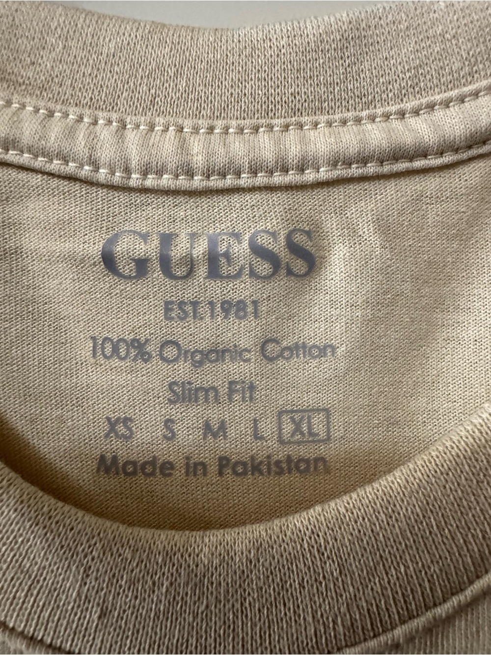 GUESS Men's Beige Crewneck Logo T-Shirt - Picture 3 of 4
